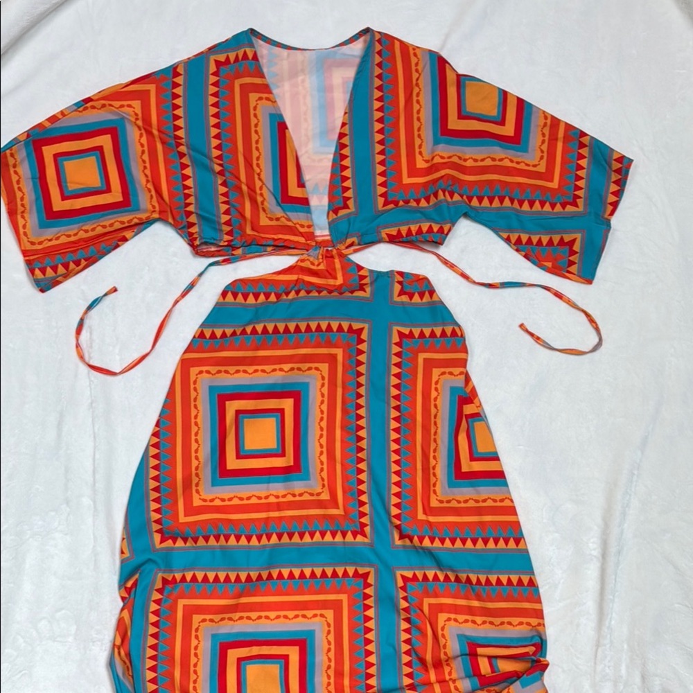 Geometric Patterned Wrap Dress